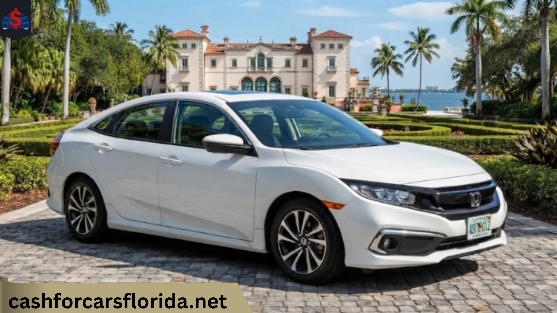 White Honda Civic parked in Florida for a guide to junk car value