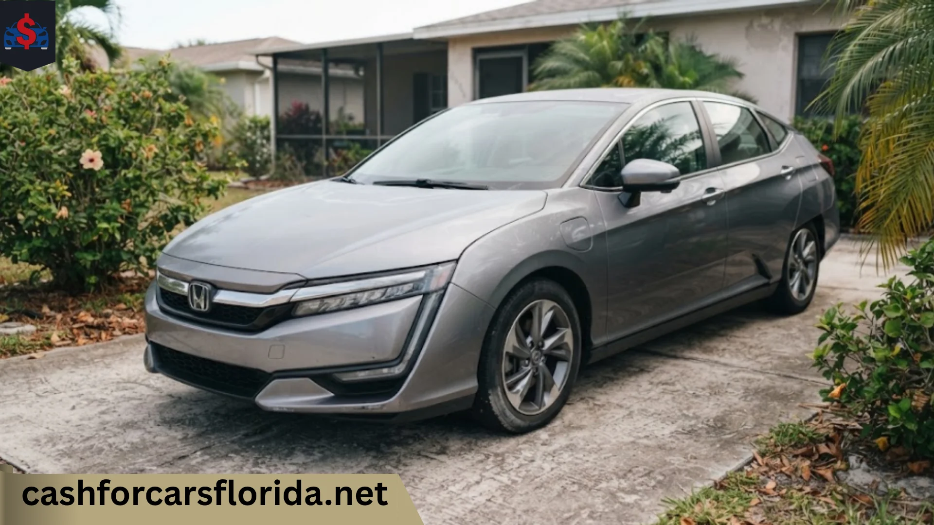Honda Clarity parked in a Florida driveway, ready to sell for cash to Cash For Cars Florida