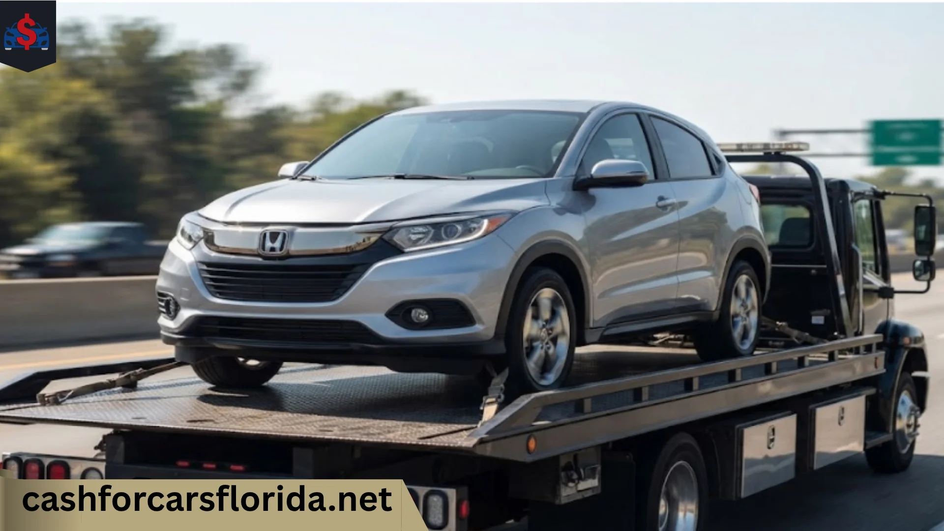 Honda HR-V loaded on a flatbed tow truck for same day cash pickup in Florida