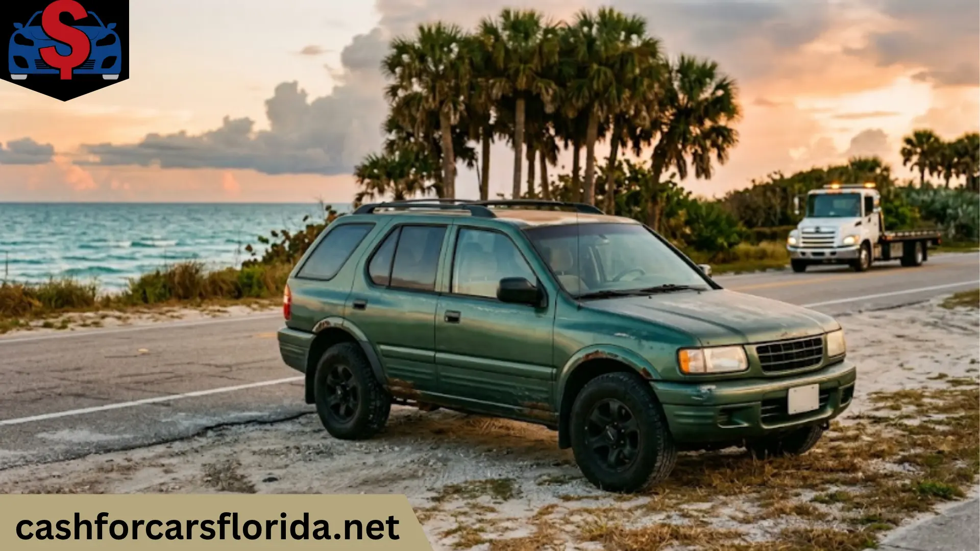Old Honda Passport SUV with rust parked on Florida coast ready to sell for cash